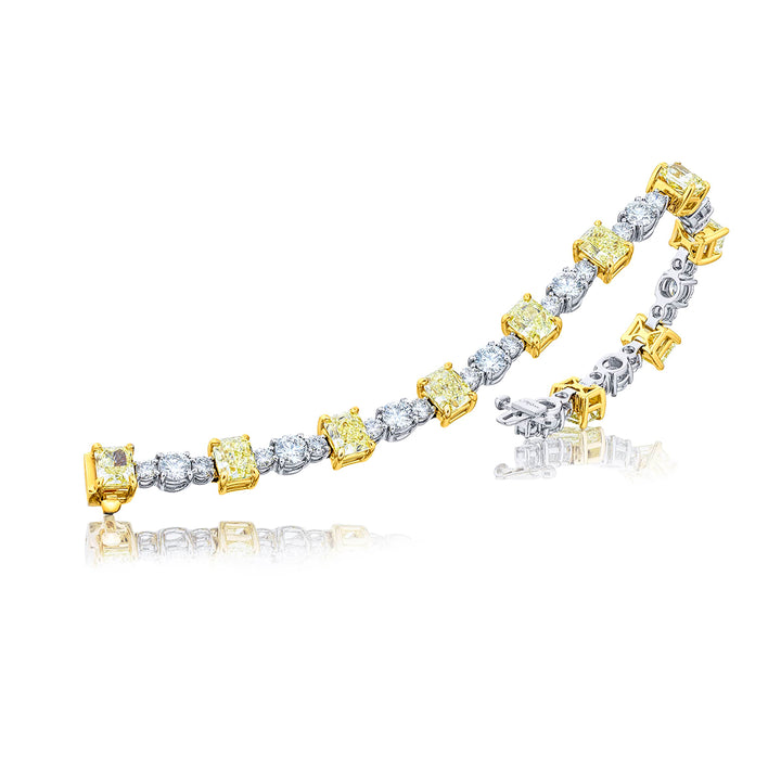 Platinum and 18K Yellow Gold Radiant-Cut Fancy Yellow Diamond Bracelet