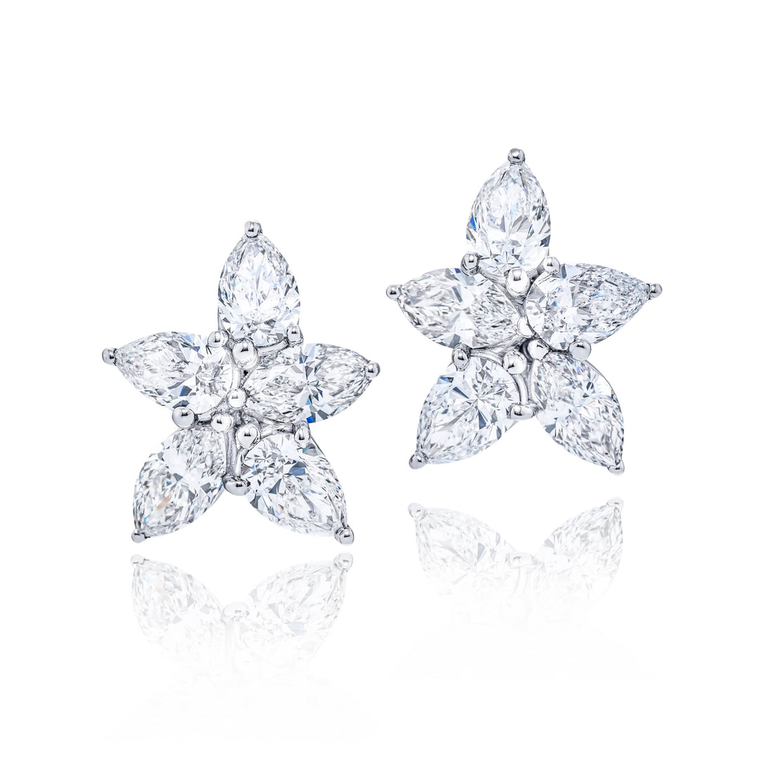 Platinum Marquise and Pear-Shaped Diamond Floral Stud Earrings