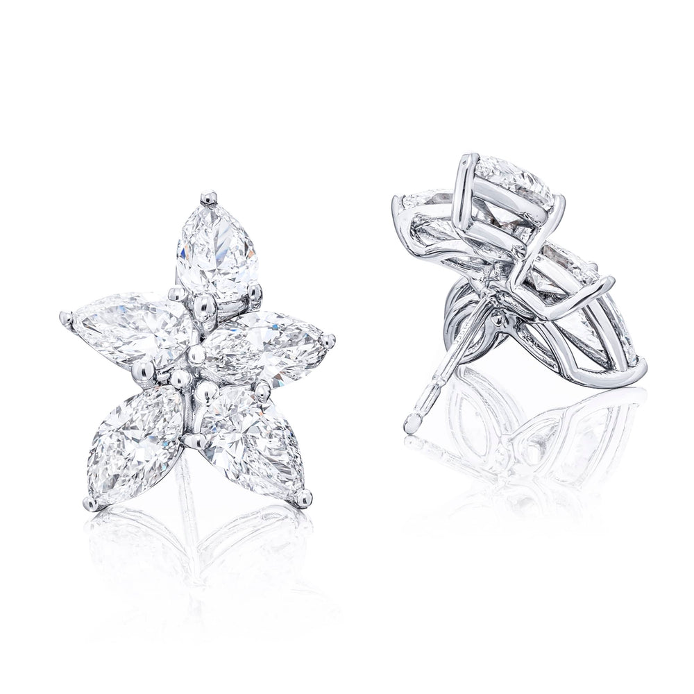 Platinum Marquise and Pear-Shaped Diamond Floral Stud Earrings