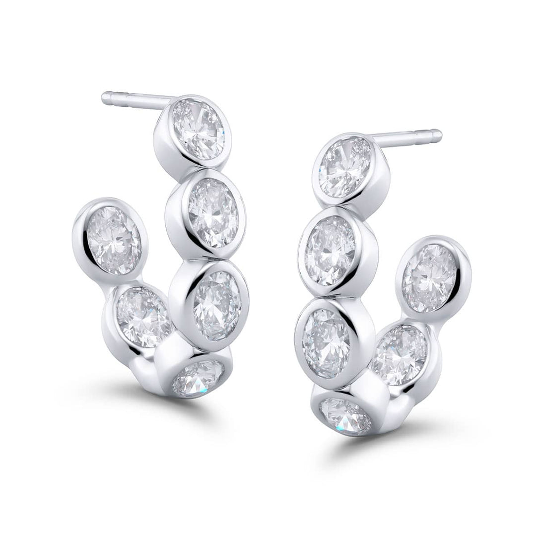 Platinum Oval Diamond Bezel Set Hoop Earrings
