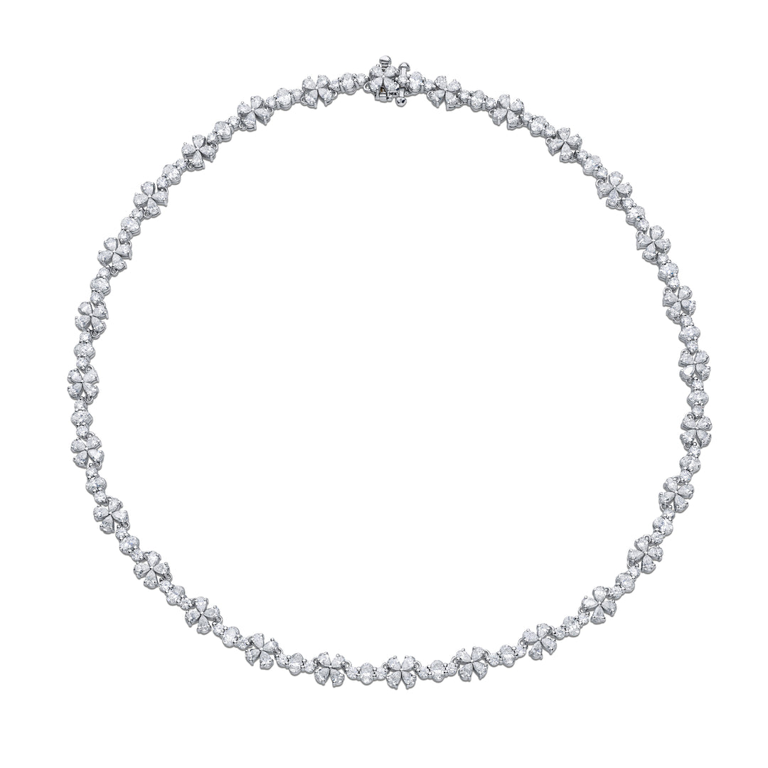 Platinum Pear-Shaped Oval and Round Diamond Floral Necklace