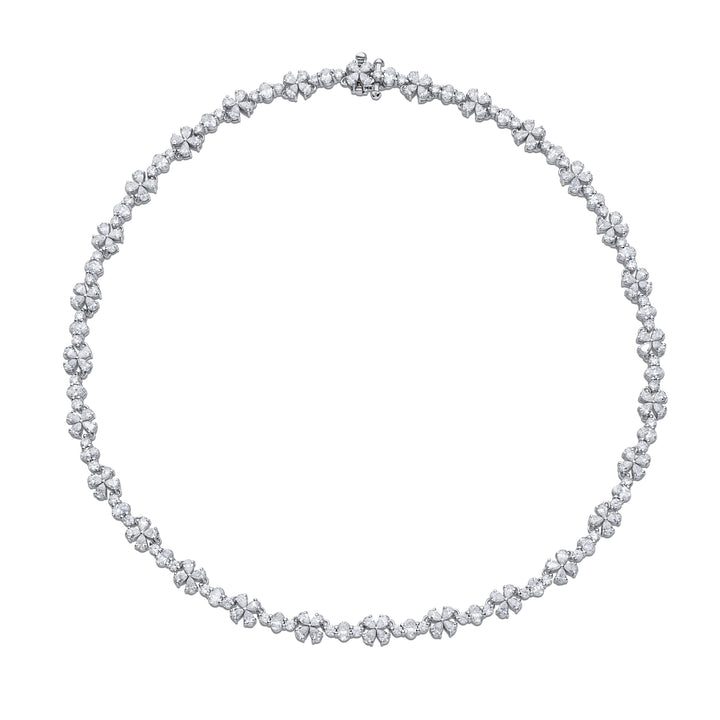 Platinum Pear-Shaped Oval and Round Diamond Floral Necklace