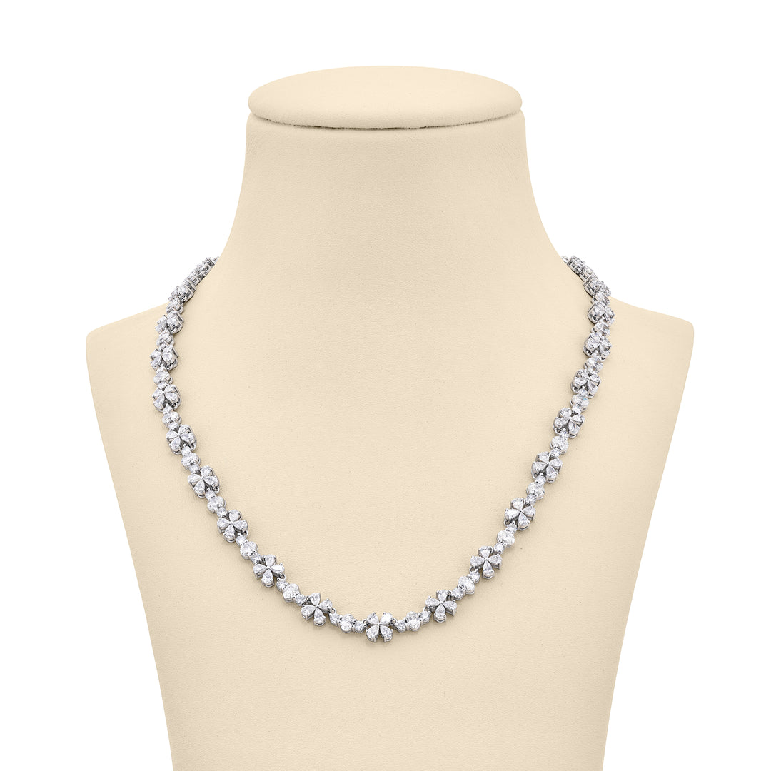 Platinum Pear-Shaped Oval and Round Diamond Floral Necklace