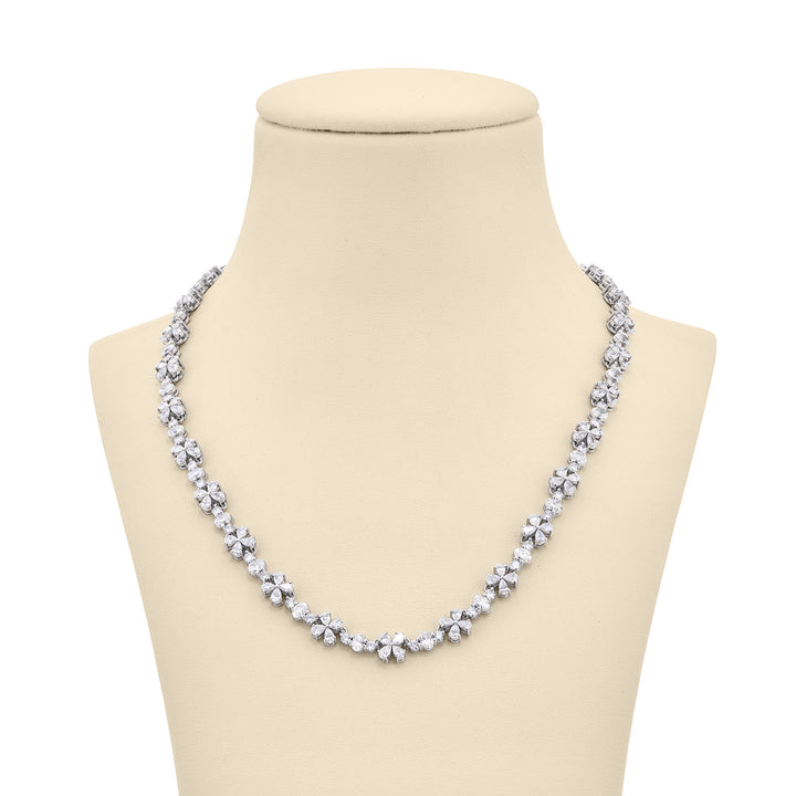 Platinum Pear-Shaped Oval and Round Diamond Floral Necklace
