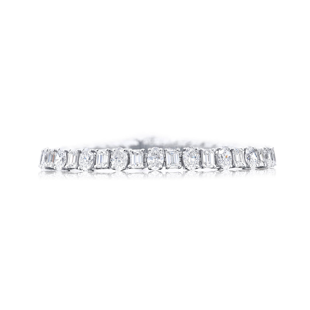 Platinum Emerald-Cut and Oval Diamond Bracelet