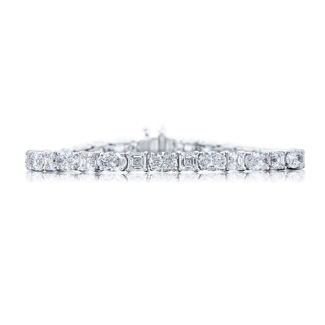 Platinum Square Emerald-Cut and Oval Diamond Bracelet