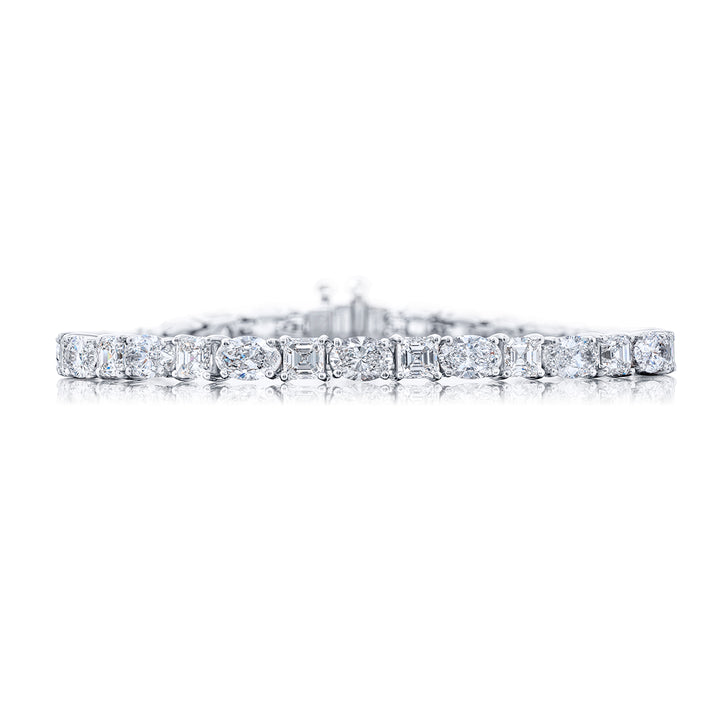 Platinum Square Emerald-Cut and Oval Diamond Bracelet