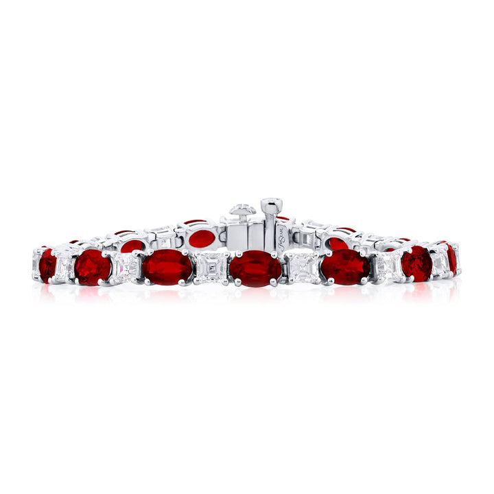 Platinum Oval Ruby and Diamond Bracelet