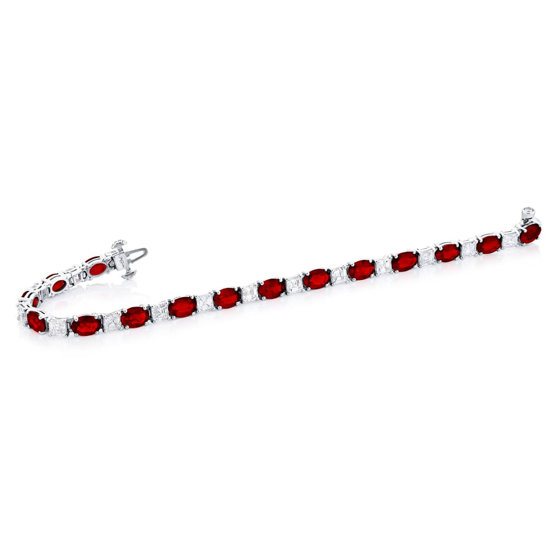 Platinum Oval Ruby and Diamond Bracelet