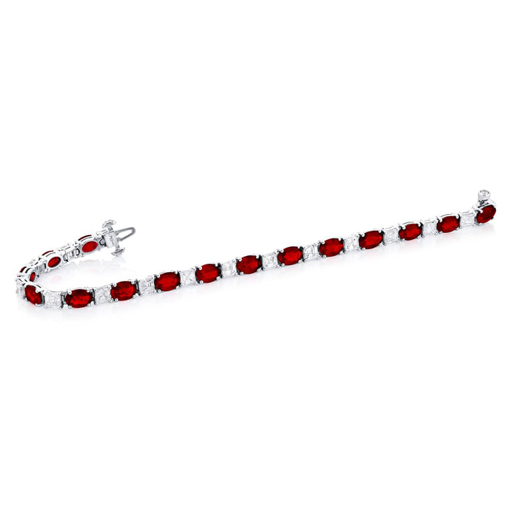 Platinum Oval Ruby and Diamond Bracelet