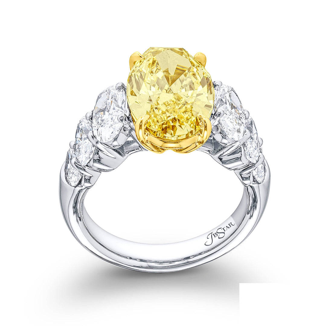 Dazzling 4.01 ctw Fancy Yellow Diamond Engagement Ring with Graduated Ovals in Platinum