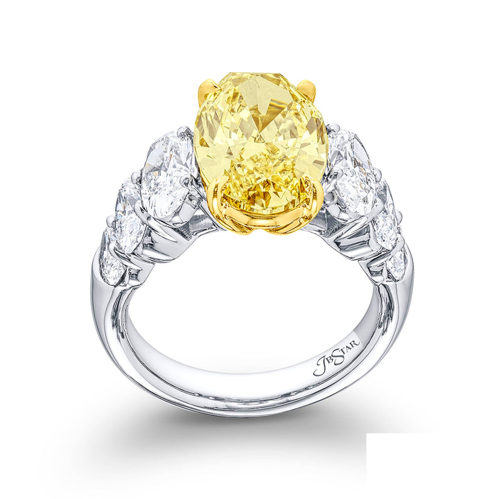 Dazzling 4.01 ctw Fancy Yellow Diamond Engagement Ring with Graduated Ovals in Platinum