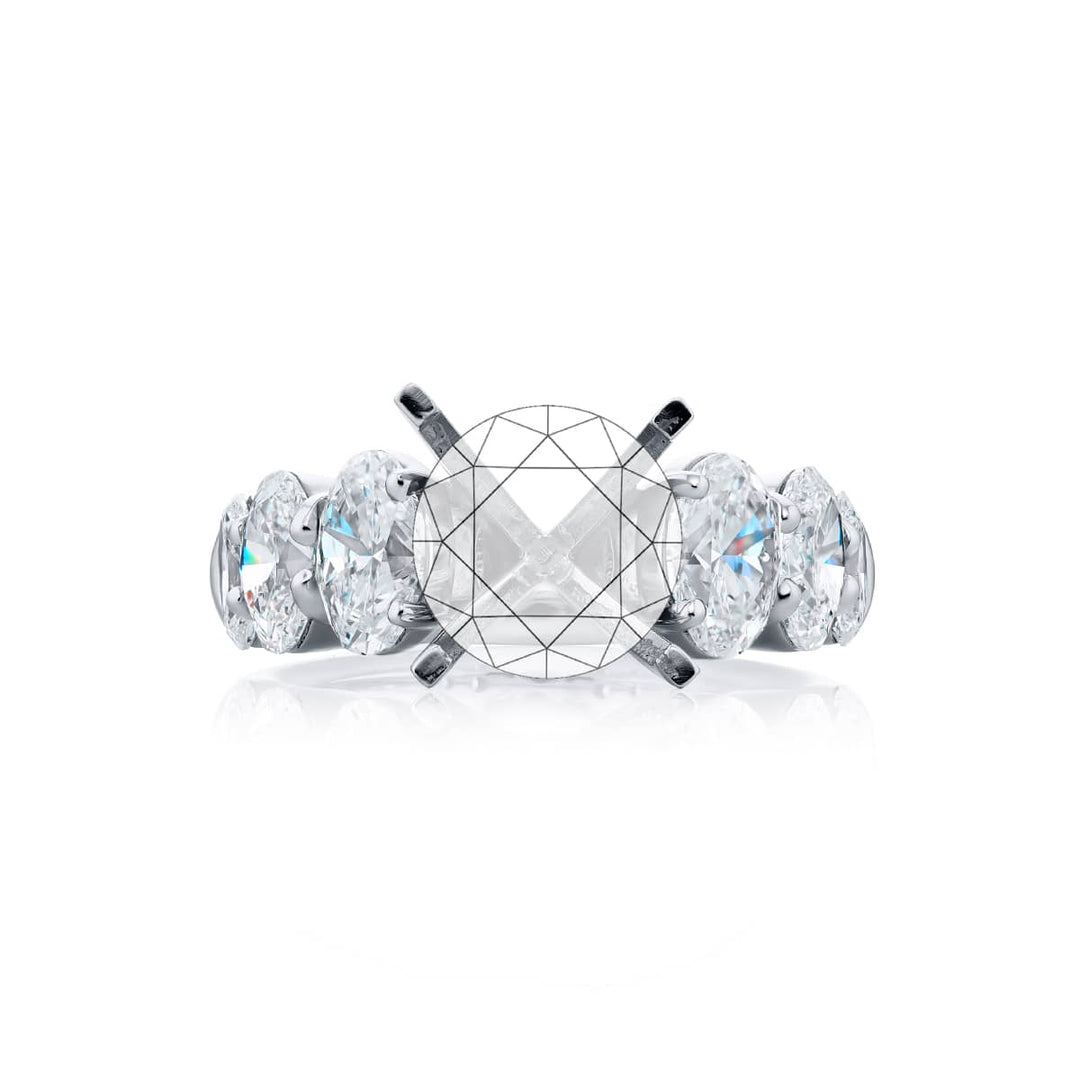 Dazzling Brilliance: Our timeless Diamond Semi-mount. These six oval diamonds are set in a shared prong setting handcrafted in pure platinum.