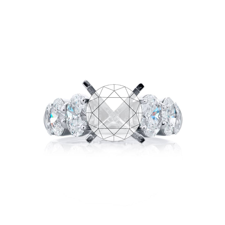Dazzling Brilliance: Our timeless Diamond Semi-mount. These six oval diamonds are set in a shared prong setting handcrafted in pure platinum.