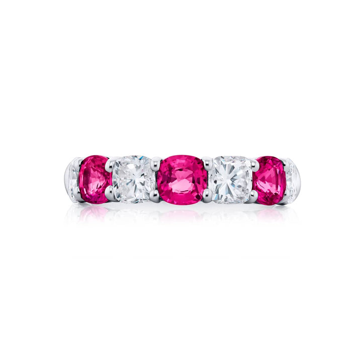 Platinum Cushion-Cut Pink Sapphire and Diamond Band