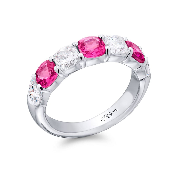 Platinum Cushion-Cut Pink Sapphire and Diamond Band