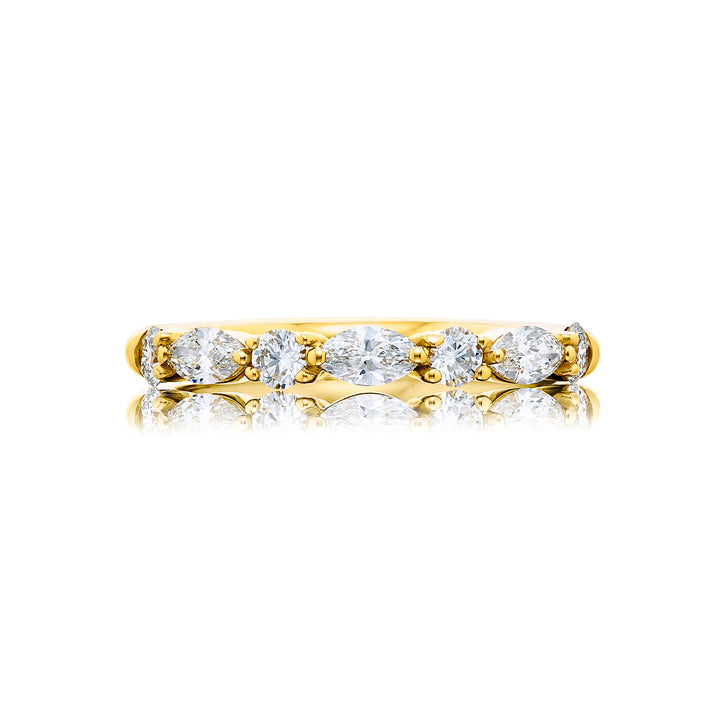18K Yellow Gold Marquise and Round Diamond Single-Row East-West Band