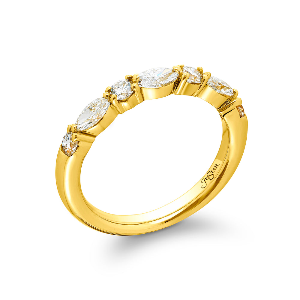 18K Yellow Gold Marquise and Round Diamond Single-Row East-West Band