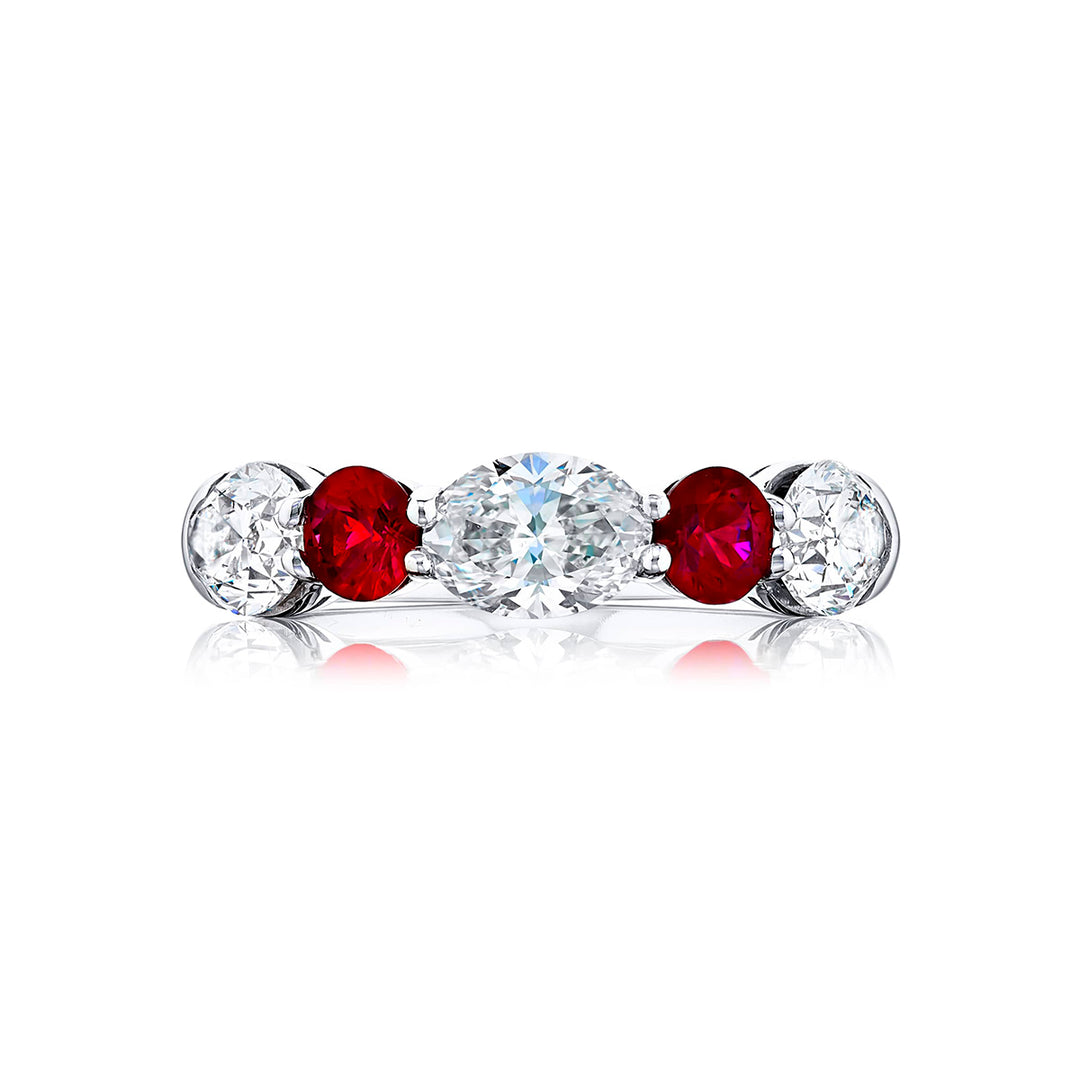 Classic Single-Row Ruby & Diamond Band | Round Rubies & Oval Diamonds in Platinum | Elegance Elevated by Jewels by Star