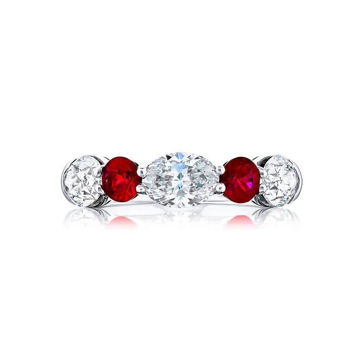 Classic Single-Row Ruby & Diamond Band | Round Rubies & Oval Diamonds in Platinum | Elegance Elevated by Jewels by Star