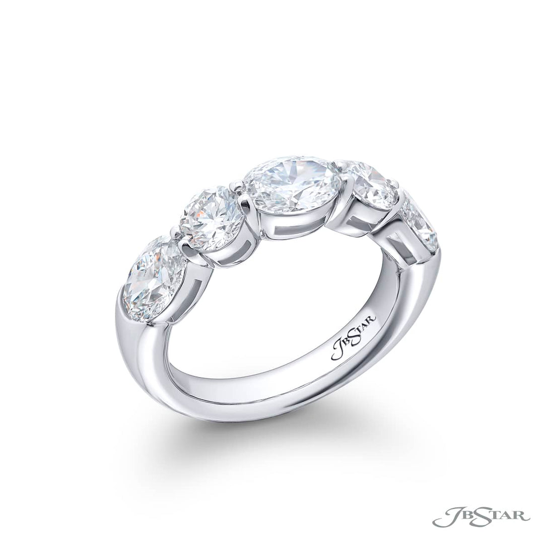 Platinum Oval and Round Diamond East-West Band