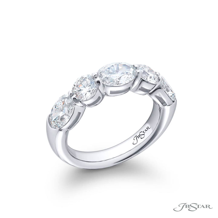 Platinum Oval and Round Diamond East-West Band