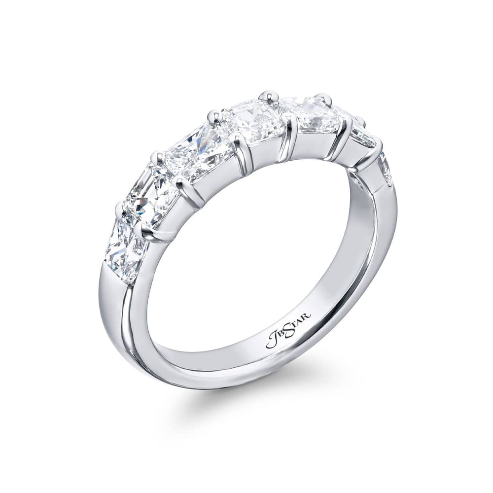 Elegance Elevated: Our classic single row Diamond Band. These stunning square emerald-cut and radiant diamonds are handcrafted in pure platinum.