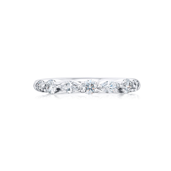 Elegance Elevated: Our classic East-West Diamond Band. These stunning round and marquise diamonds are handcrafted in pure platinum.