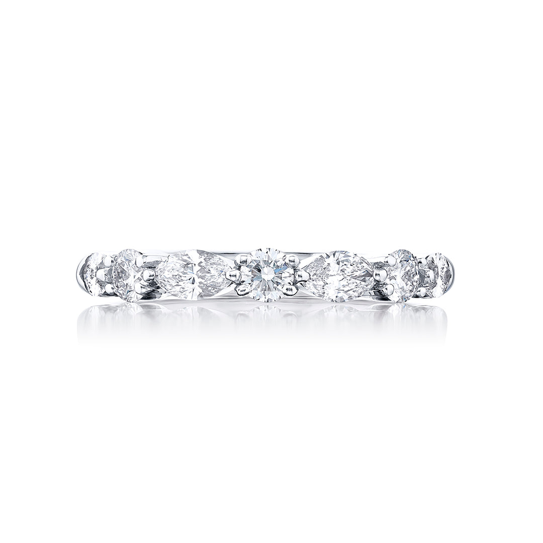 Platinum Marquise and Round Diamond Single-Row East-West Band