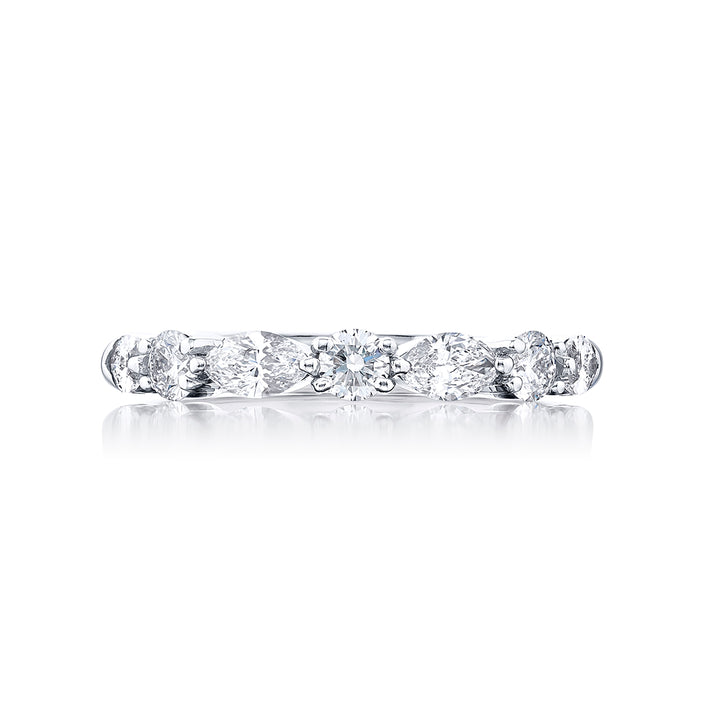 Platinum Marquise and Round Diamond Single-Row East-West Band