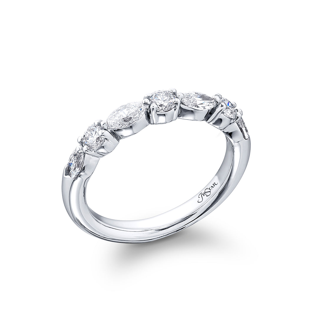 Platinum Marquise and Round Diamond Single-Row East-West Band