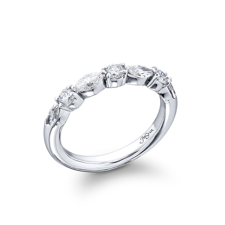Platinum Marquise and Round Diamond Single-Row East-West Band