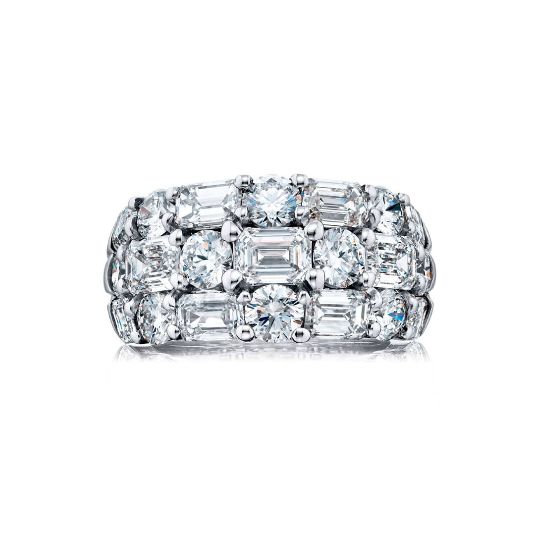 Three-Row East West Diamond Band | Emerald-Cut and Round Diamonds in Platinum | Elegance Elevated by Jb Star