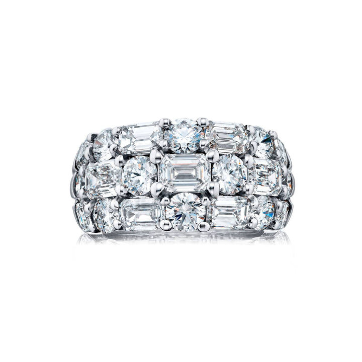 Three-Row East West Diamond Band | Emerald-Cut and Round Diamonds in Platinum | Elegance Elevated by Jb Star