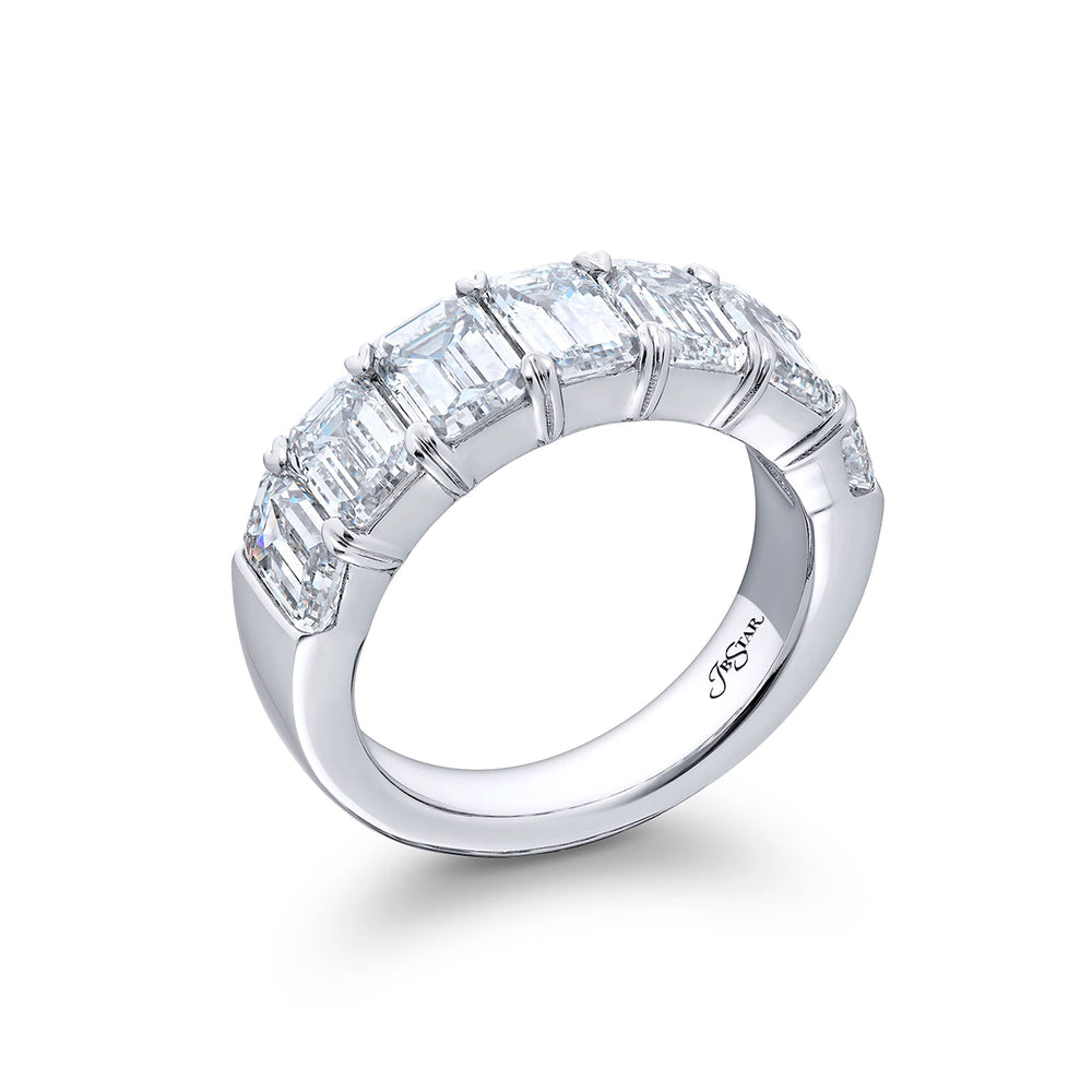 Classic Single Row GIA Certified Diamond Band | 7 Emerald-Cut Diamonds in Platinum | Elegance Elevated by Jb Star