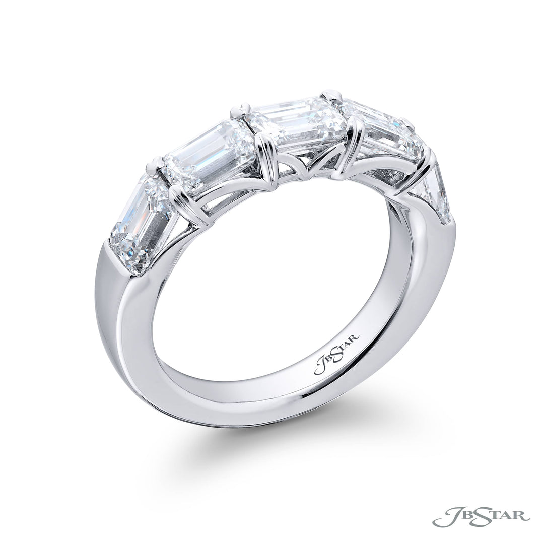 Platinum Emerald-Cut East-West Diamond GIA Certified Band