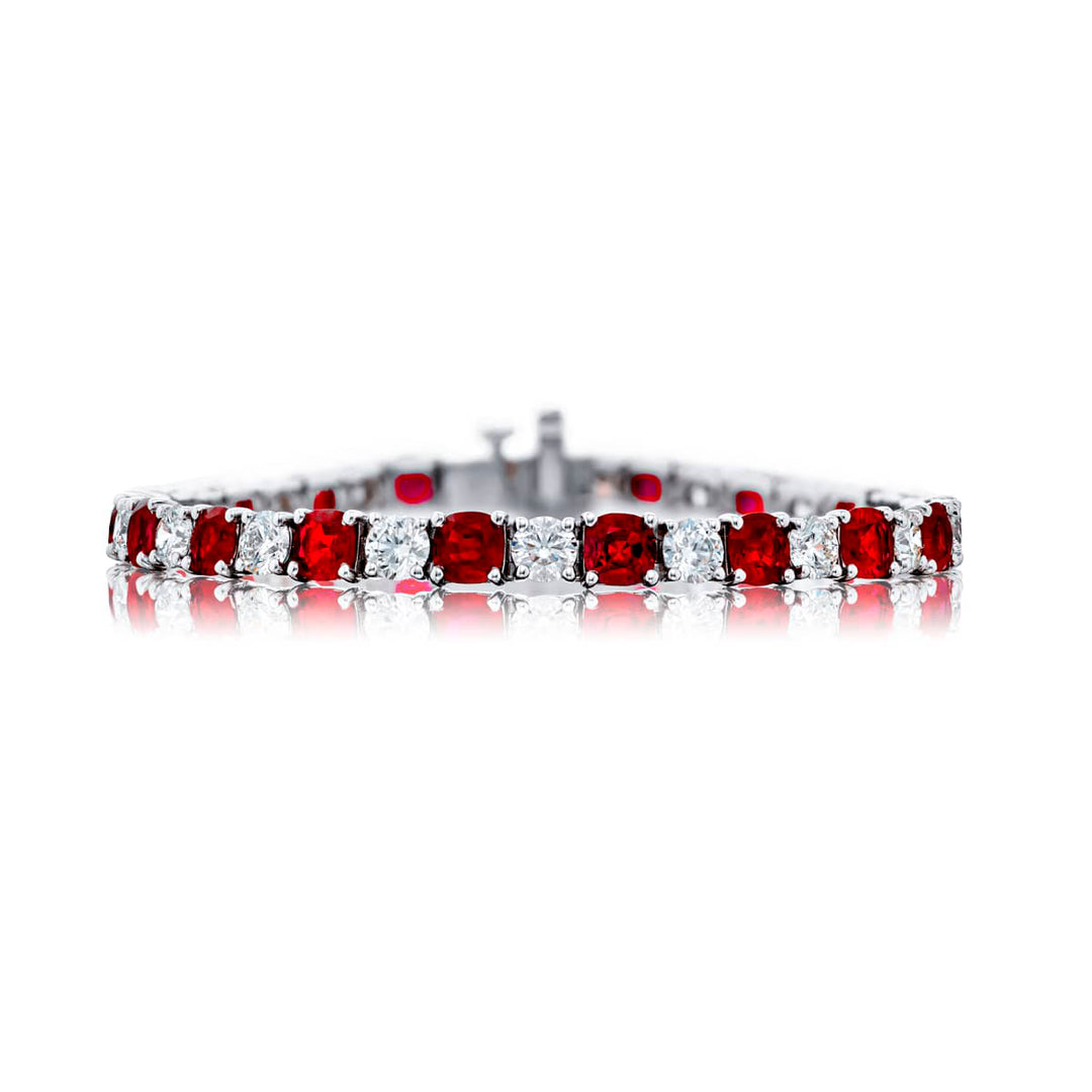 Platinum Cushion-Cut Ruby and Diamond Bracelet