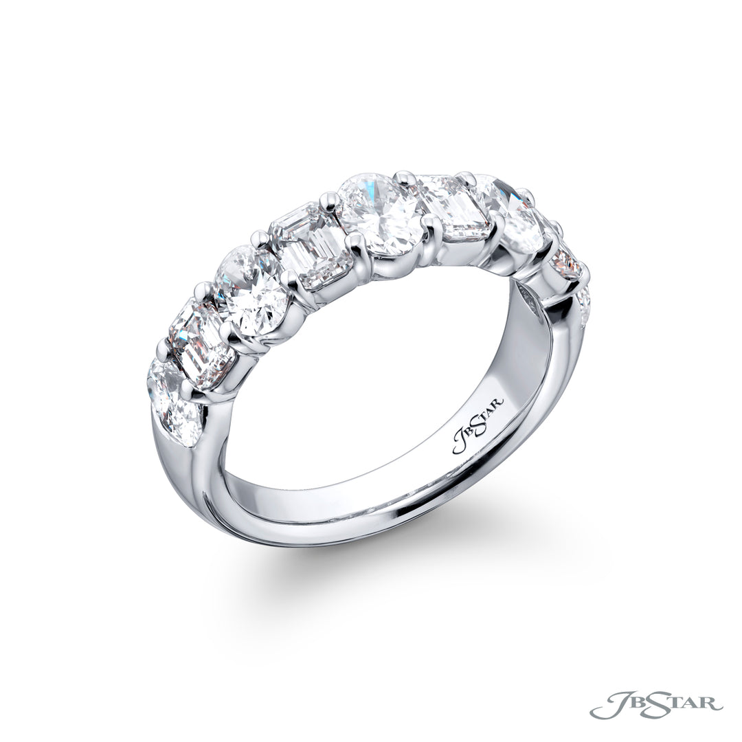 Elegance Elevated: Our classic 2.10 ctw. Diamond Band. These dazzling oval and emerald-cut diamonds are handcrafted in pure platinum.