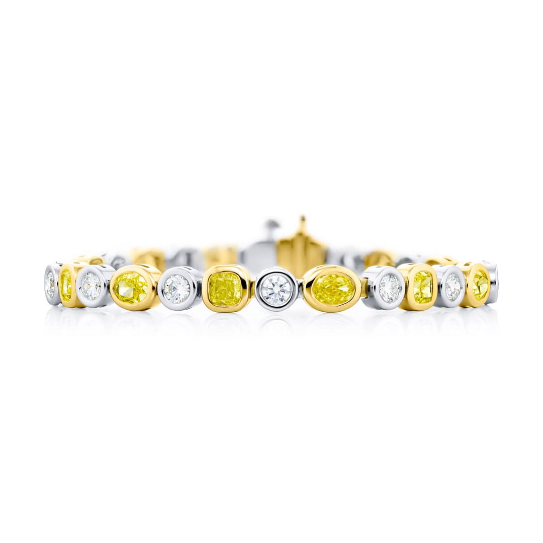 18K Yellow Gold and Platinum Oval and Cushion-Cut Fancy Yellow Diamond Bezel Bracelet