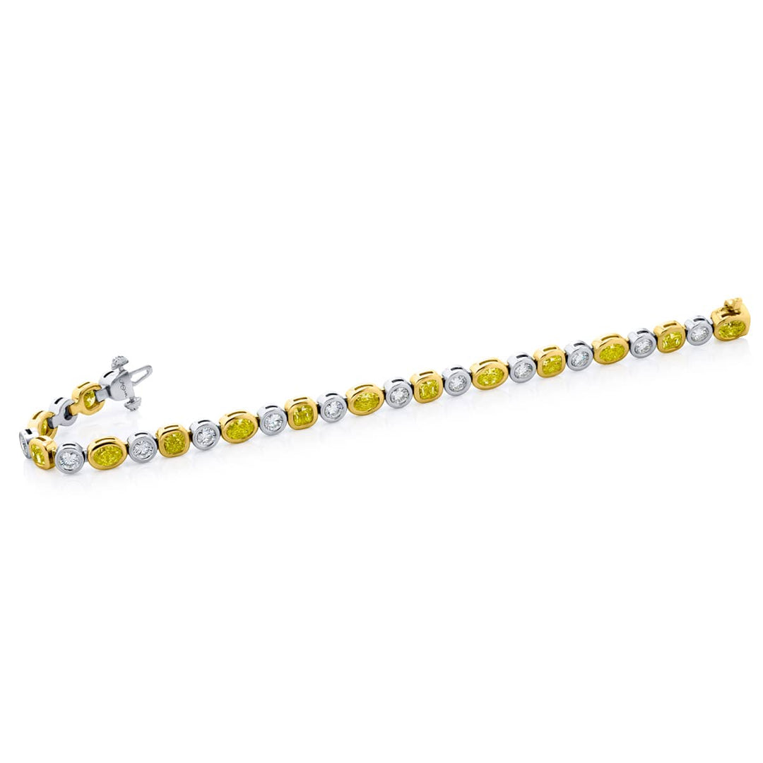 18K Yellow Gold and Platinum Oval and Cushion-Cut Fancy Yellow Diamond Bezel Bracelet