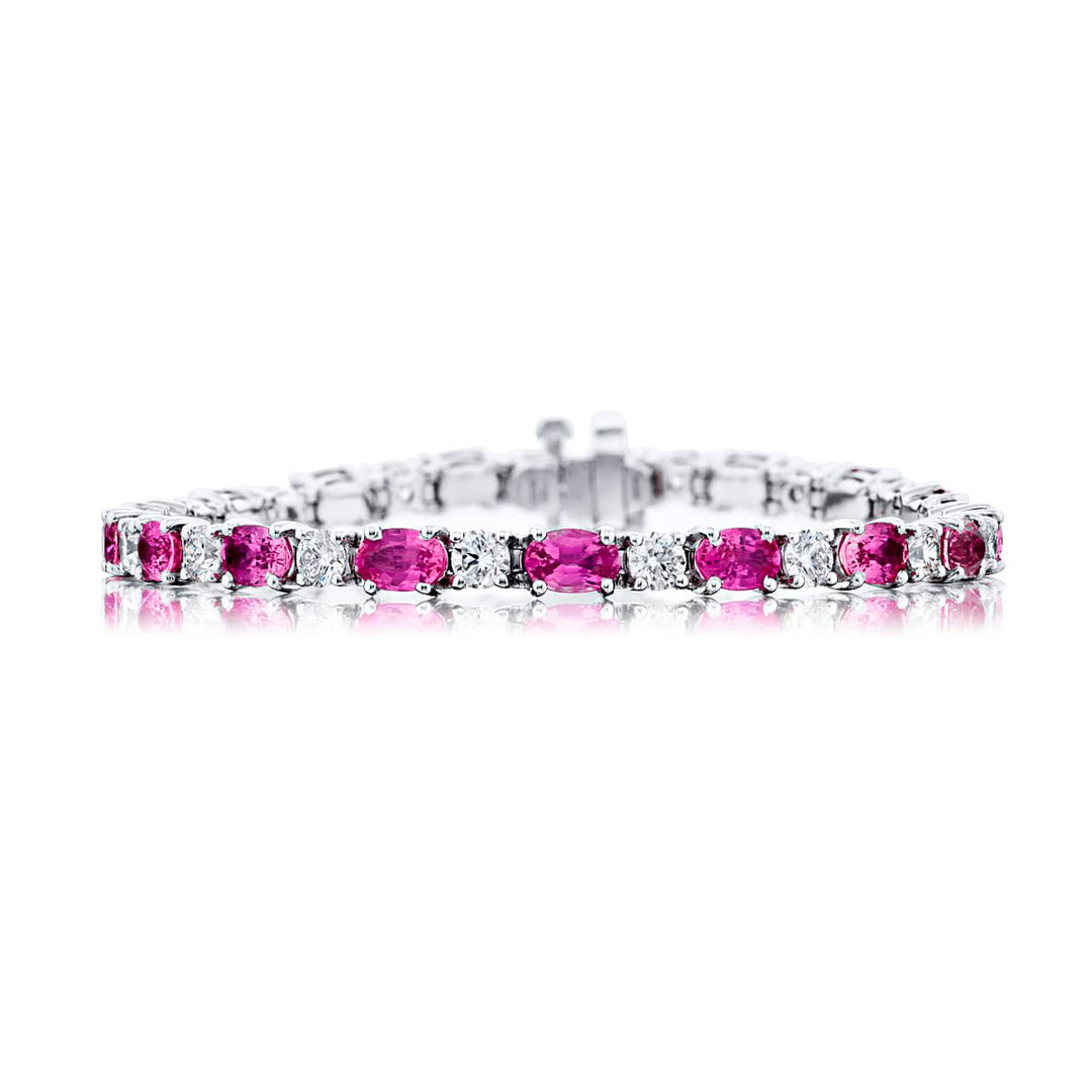 Platinum Oval Pink Sapphire and Diamond Bracelet