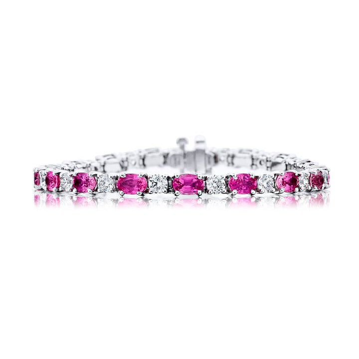 Platinum Oval Pink Sapphire and Diamond Bracelet