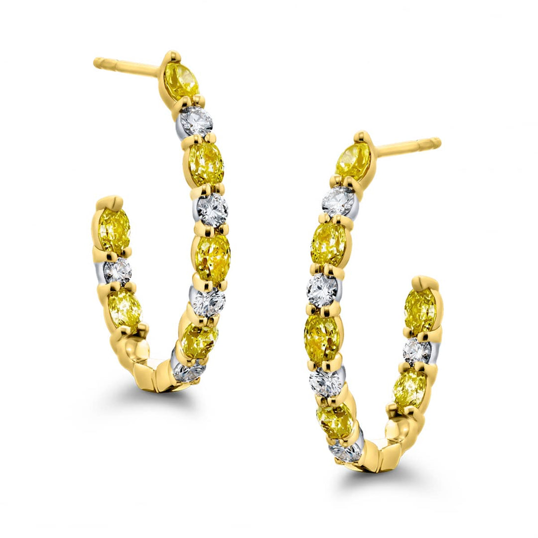 18K Yellow Gold Oval Fancy Yellow Diamond Hoop Earrings
