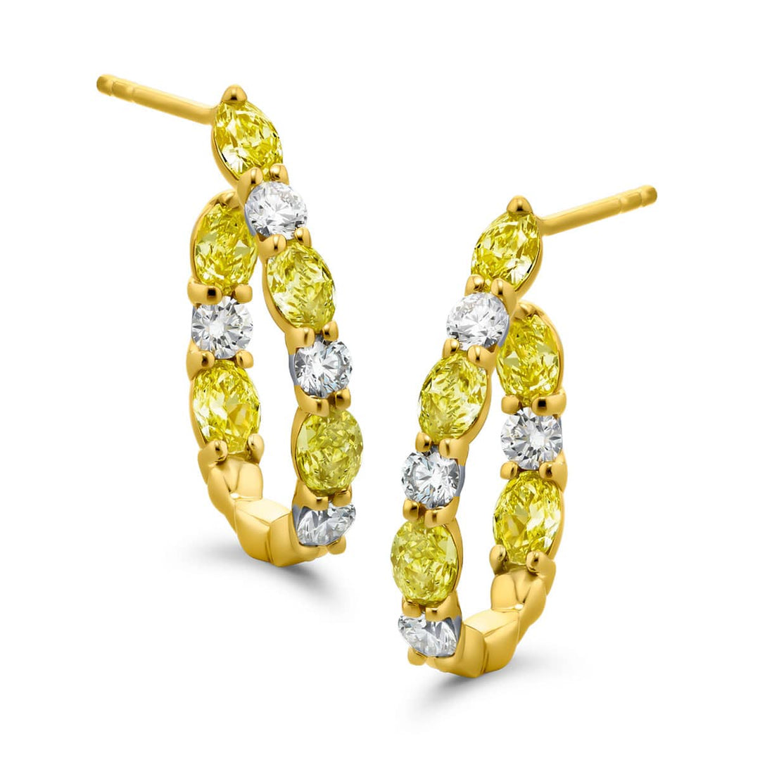 18K Yellow Gold Oval Fancy Yellow Diamond Hoop Earrings