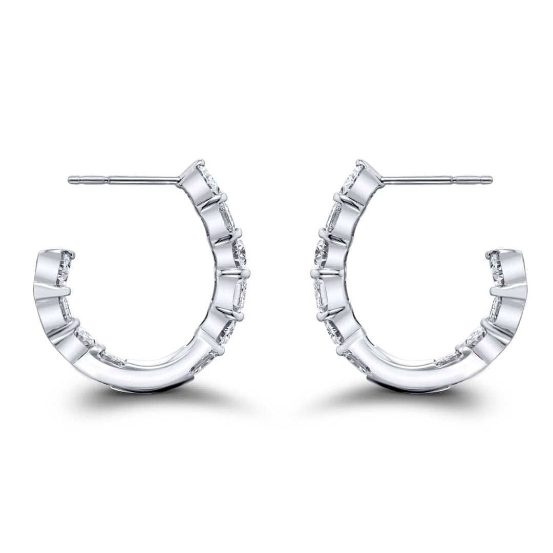 Platinum Oval and Emerald-Cut Diamond Hoop Earrings