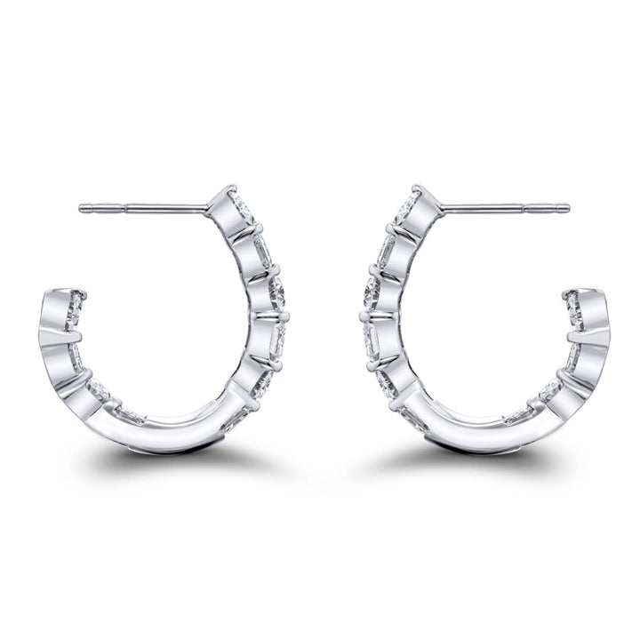 Platinum Oval and Emerald-Cut Diamond Hoop Earrings