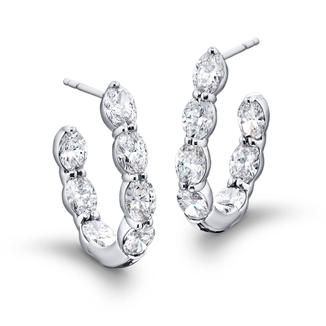 Platinum Oval Diamond Hoop Earrings