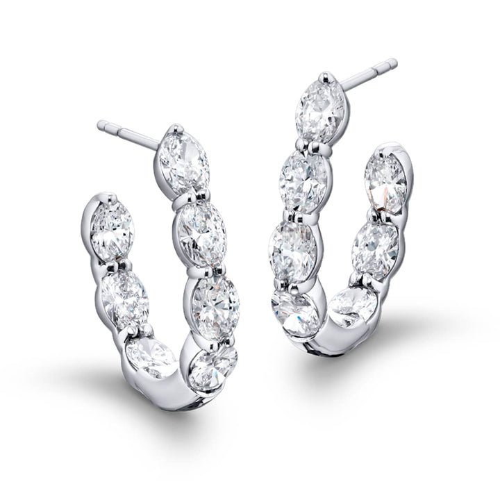 Platinum Oval Diamond Hoop Earrings