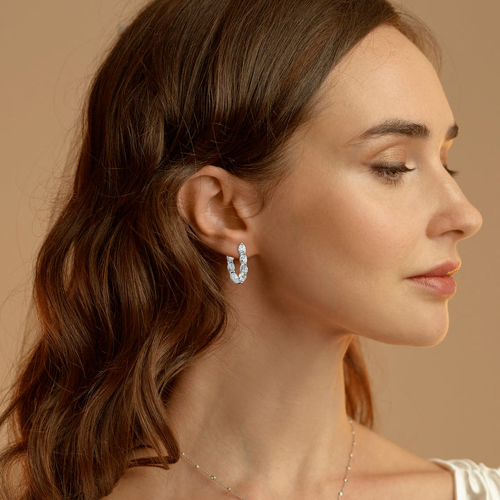 Platinum Oval Diamond Hoop Earrings