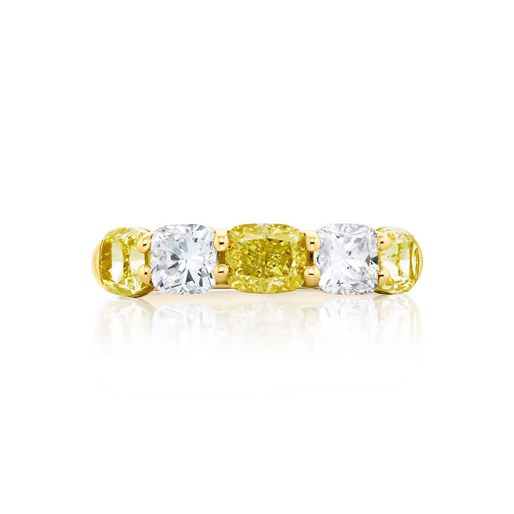 Platinum Cushion-Cut Fancy Yellow Diamond Single-Row Band
